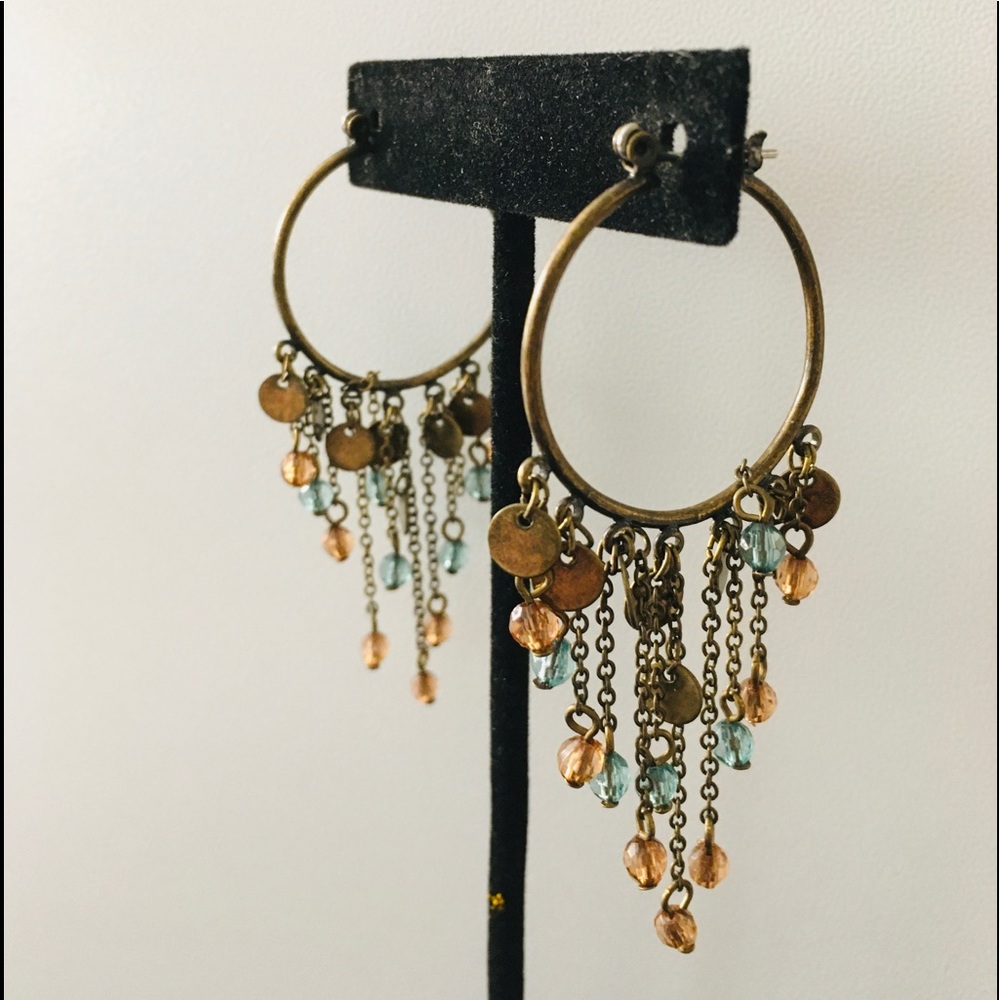 Vintage Boho Pierced Hoop & Fringe Earrings